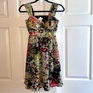 Candie's Floral Sweetheart Neckline Mini Dress